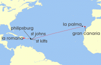 Cruise itinerary map for AIDA 12 Nacht Von Gran Canaria in die Dominikanische Republik (129128)
