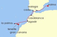 Cruise itinerary map for AIDA 10 Nacht Kanaren, Marokko & Andalusien 2 (124220)