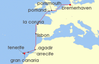 Cruise itinerary map for Phoenix Reisen 12 Nacht Von Las Palmas zur norddeutschen Kuste (128397)