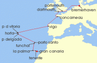 Cruise itinerary map for Phoenix Reisen 18 Nacht Atlantische Inselwelt und Kustenzauber Westeuropas (141509)