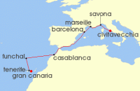 Cruise itinerary map for Costa Cruises 9 Night Mediterranean from Las Palmas (129974)