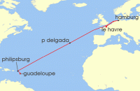 Cruise itinerary map for MSC Cruises 14 Night MSC Grand Voyages (130147)