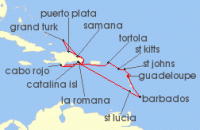 Cruise itinerary map for Costa Cruises 15 Night Caribbean & Antilles from Guadeloupe (141436)