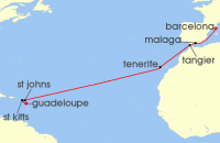 Cruise itinerary map for Costa Cruises 14 Night Ocean Cruises from Guadeloupe (136992)
