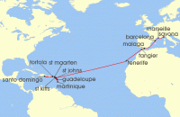 Cruise itinerary map for Costa Cruises 23 Night Ocean Cruises from Guadeloupe (136980)
