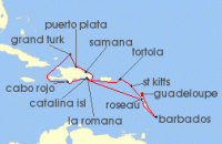 Cruise itinerary map for Costa Cruises 14 Night Caribbean from Guadeloupe (128919)
