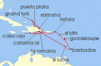 Cruise itinerary map for Costa Cruises 14 Night Caribbean & Antilles from Guadeloupe (128920)