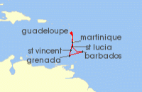 Cruise itinerary map for MSC Cruises 7 Night Southern Caribbean (133443)