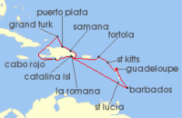 Cruise itinerary map for Costa Cruises 14 Night Caribbean & Antilles from Guadeloupe (136852)