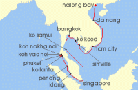 Cruise itinerary map for Windstar Cruises 21 Night Star Collector: Captivating Vietnam & Thailand (131073)
