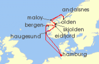 Cruise itinerary map for AIDA 10 Nacht Norwegische Fjordlandschaft ab Hamburg 1 (135221)
