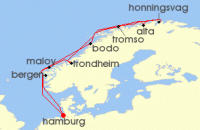 Cruise itinerary map for AIDA 14 Nacht Winter im hohen Norden ab Hamburg (130581)