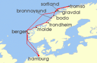 Cruise itinerary map for AIDA 14 Nacht Herbstliche Nordlichter ab Hamburg 2 (123022)