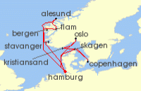 Cruise itinerary map for AIDA 14 Nacht Grose Skandinavien-Reise ab Hamburg 1 (134693)