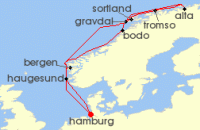 Cruise itinerary map for AIDA 14 Nacht Herbstliche Nordlichter ab Hamburg (135300)