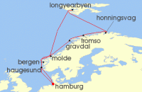 Cruise itinerary map for MSC Cruises 14 Night Northern Europe (140072)