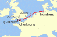 Cruise itinerary map for AIDA 7 Nacht Sudengland, Guernsey & Mont-Saint-Michel ab Hamburg (139415)