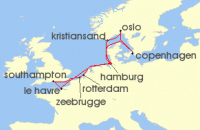 Cruise itinerary map for AIDA 14 Nacht Metropolen & Skandinavien ab Hamburg (128884)