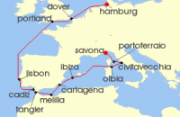 Cruise itinerary map for Phoenix Reisen 16 Nacht Der Sonne folgend mit Kurs aufs Mittelmeer (128388)