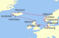 Cruise itinerary map for Hapag Lloyd 16 Night To The Fjords And Volcanoes Of The North (Hamburg - Hamburg) (132053)