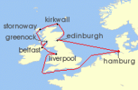 Cruise itinerary map for MSC Cruises 10 Night Northern Europe (125585)