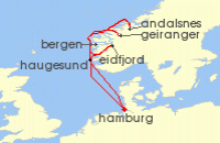 Cruise itinerary map for AIDA 8 Nacht Norwegens Fjord-Weltnaturerbe ab Hamburg 3 (135565)