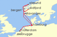 Cruise itinerary map for AIDA 12 Nacht Norwegen, Niederlande & Belgien ab Hamburg (139954)