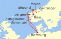 Cruise itinerary map for AIDA 10 Nacht Norwegens Fjord-Weltnaturerbe ab Hamburg 1 (122875)