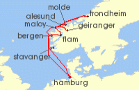 Cruise itinerary map for AIDA 11 Nacht Norwegens Fjord-Weltnaturerbe ab Hamburg 2 (122873)