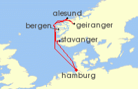 Cruise itinerary map for AIDA 7 Nacht Norwegens Welterbe ab Hamburg (130417)