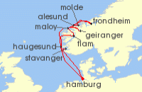 Cruise itinerary map for AIDA 11 Nacht Norwegens Fjord-Weltnaturerbe ab Hamburg 2 (134473)