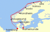 Cruise itinerary map for AIDA 13 Nacht Winter im hohen Norden von Hamburg nach Warnemunde (139597)