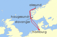 Cruise itinerary map for AIDA 7 Nacht Norwegen ab Hamburg (122764)
