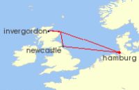 Cruise itinerary map for AIDA 5 Nacht Kurzreise nach Schottland ab Hamburg (141909)