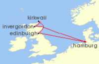 Cruise itinerary map for AIDA 6 Nacht Grosbritannien ab Hamburg (124339)
