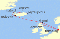 Cruise itinerary map for AIDA 12 Nacht Island-Rundreise ab Hamburg (123020)