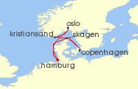 Cruise itinerary map for AIDA 7 Nacht Skandinavische Highlights ab Hamburg (134682)