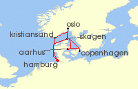 Cruise itinerary map for AIDA 9 Nacht Silvesterreise nach Norwegen & Danemark ab Hamburg (139761)