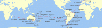 Cruise itinerary map for AIDA 93 Nacht Von Hamburg nach Mauritius (141528)