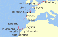 Cruise itinerary map for AIDA 21 Nacht Grose Winterpause Kanaren zu den Feiertagen (139657)