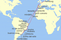 Cruise itinerary map for AIDA 48 Nacht Grose Winterpause Brasilien zum Karneval (139655)