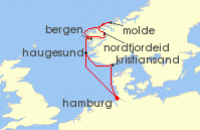 Cruise itinerary map for TUI Cruises 8 Nachte - Fjordland Norwegen - Ab/Bis Hamburg (141297)