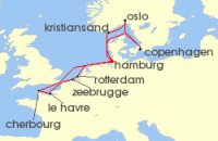 Cruise itinerary map for AIDA 14 Nacht Metropolen & Skandinavien ab Hamburg (117048)
