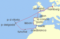 Cruise itinerary map for AIDA 21 Nacht Grose Winterpause Azoren & Marokko (136576)