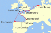 Cruise itinerary map for AIDA 12 Nacht armelkanal & Golf von Biskaya ab Hamburg (139317)
