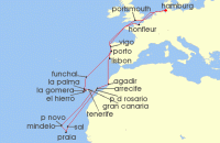 Cruise itinerary map for Phoenix Reisen 35 Nacht Ameras Atlantik-Inselzauber in 35 Tagen (128595)