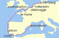 Cruise itinerary map for MSC Cruises 11 Night Northern Europe (135774)