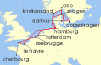 Cruise itinerary map for AIDA 16 Nacht Feiertagsreise Metropolen & Skandinavien (139760)