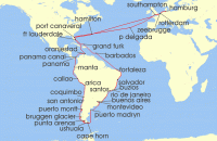Cruise itinerary map for Cunard Line 90 Night South America Discovery (130521)