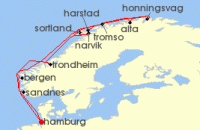 Cruise itinerary map for Phoenix Reisen 16 Nacht Wintertraum - Mit MS Amera bis ans Nordkap (141455)
